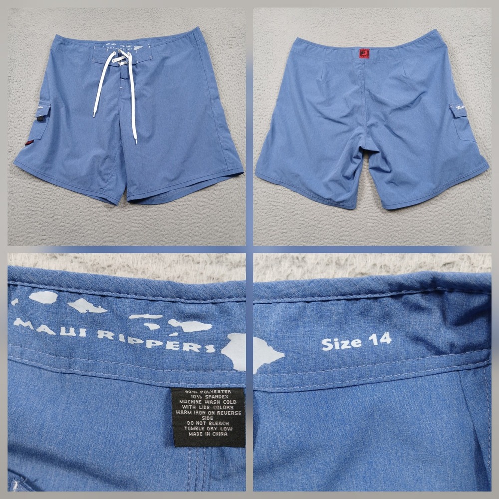 Maui Rippers Board Shorts Womens 14 Blue 4-Way Stretch Cargo Pocket Swim Surf